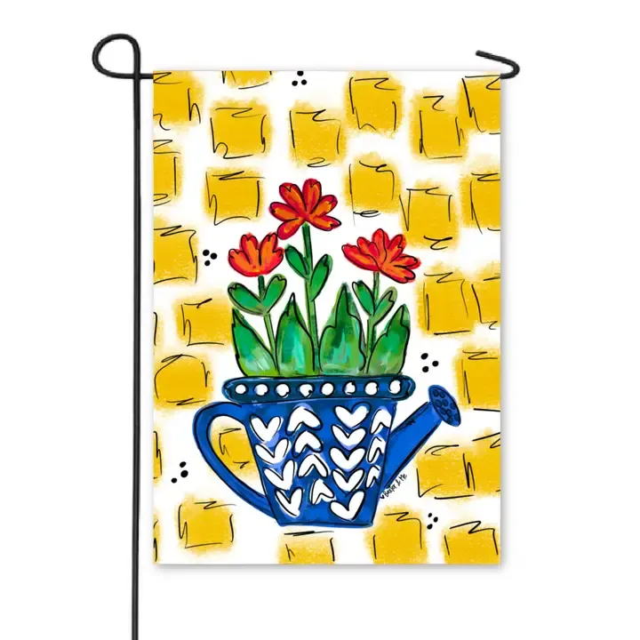 VG Watering Can w Red Flowers Garden Flag