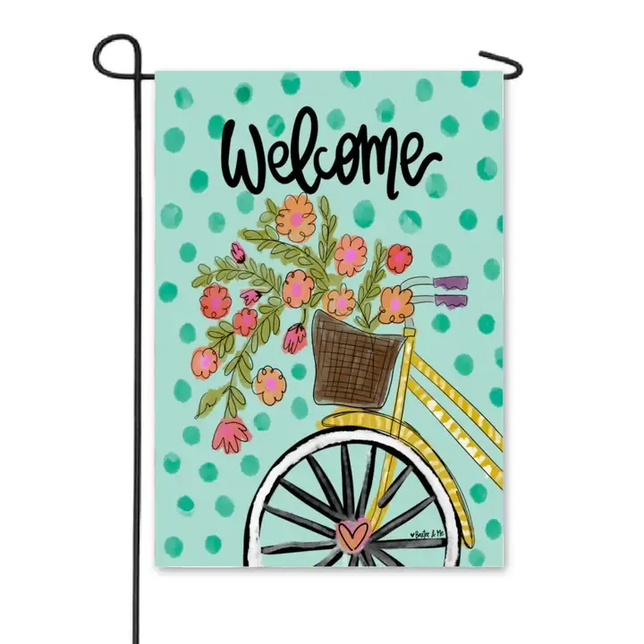 VG Welcome Yellow Bike Garden Flag
