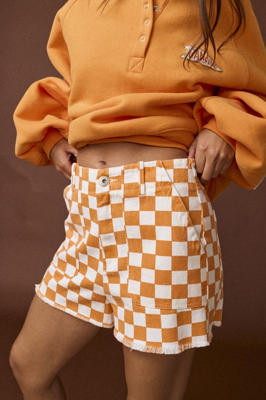 Colleen Orange Check Shorts