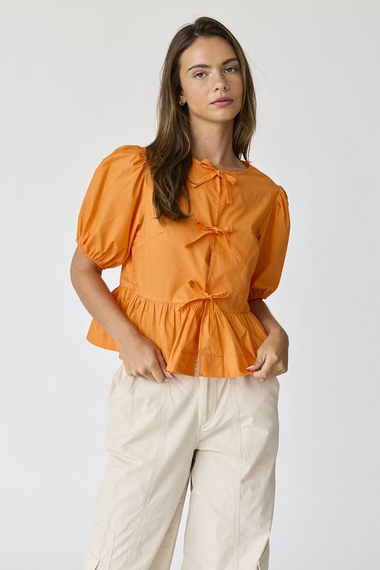 Hailey Orange Bow Tie Top