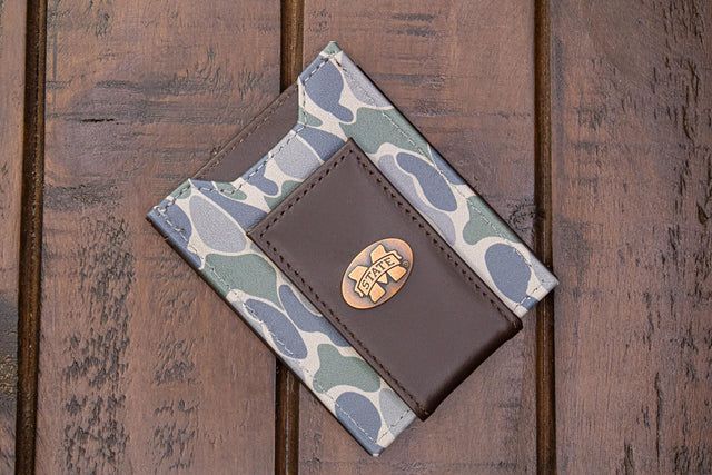 Old School Green Camo Front Pocket Wallet-MS State