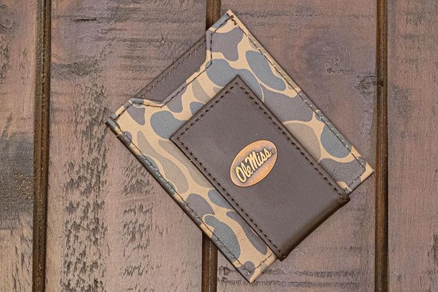 Old School Brown Camo Front Pocket Wallet-Ole Miss