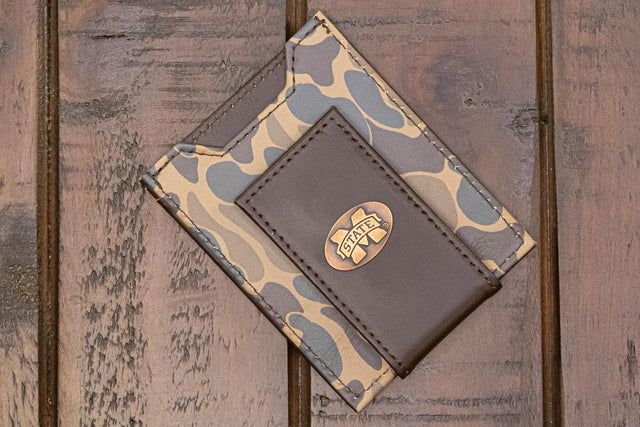 Old School Brown Camo Front Pocket Wallet-MS State
