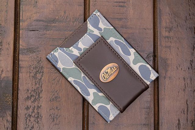 Old School Green Camo Front Pocket Wallet-Ole Miss