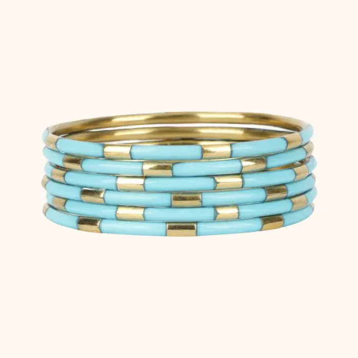 VG Veda Bangles (Set of 6)-Turquoise