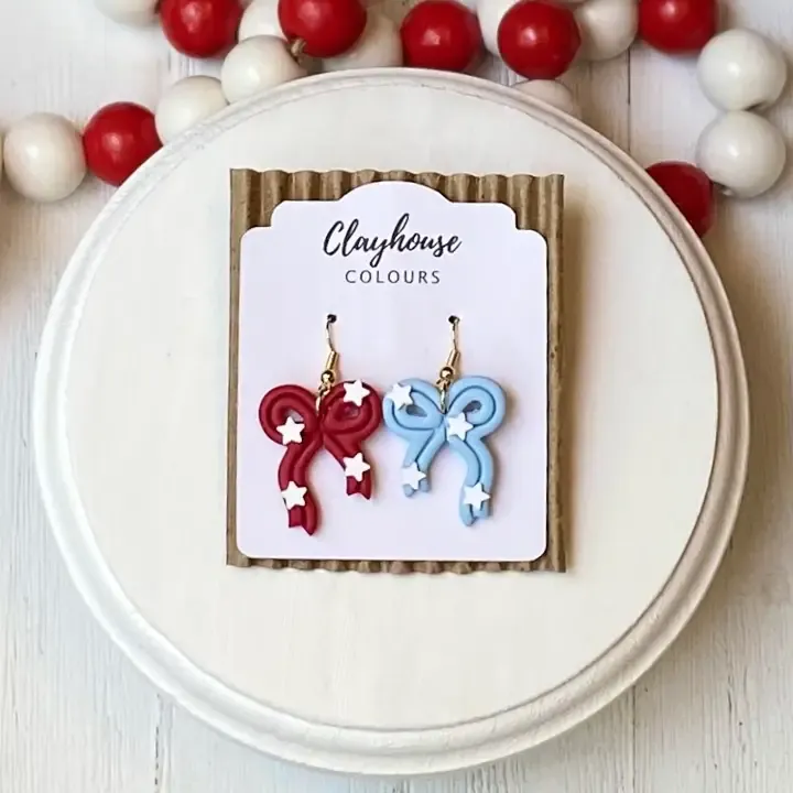 4th of July Bow Earrings-Gold Plated