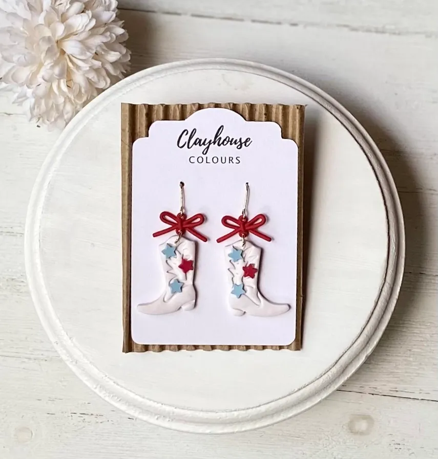 4th of July Cowboy Boots Earrings