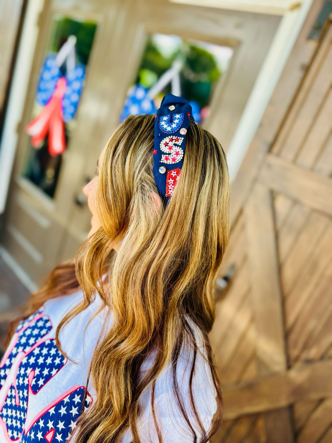 4th Of July Beaded Headband-Navy
