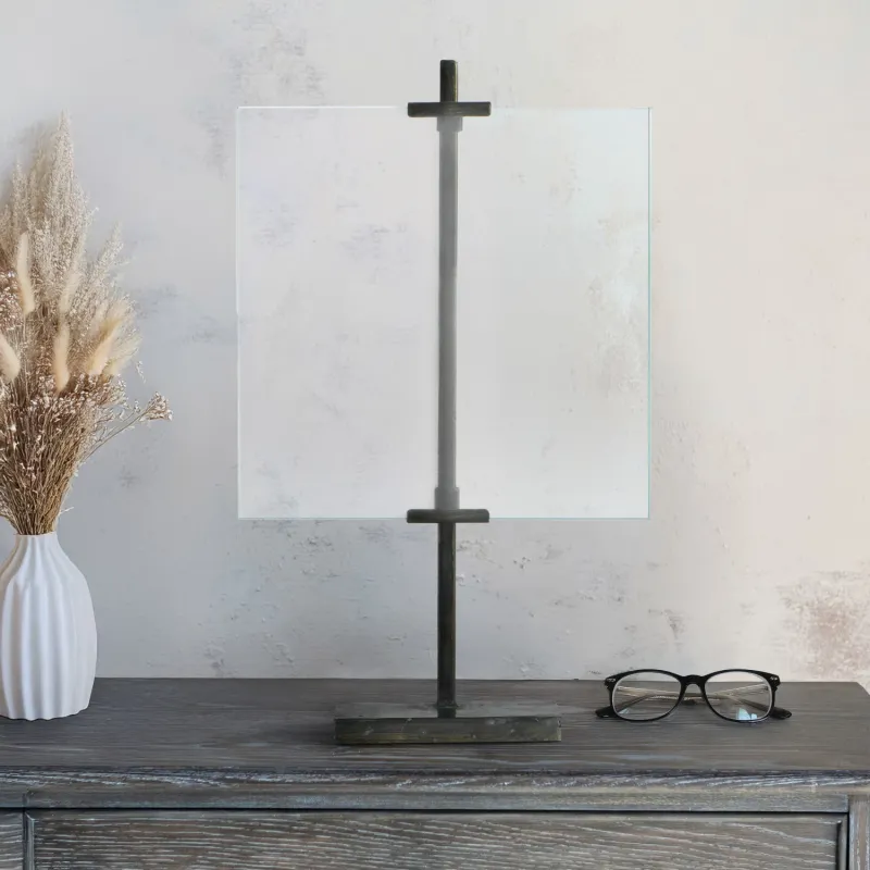 Metal &amp; Glass Photo Frame w/ Metal Stand