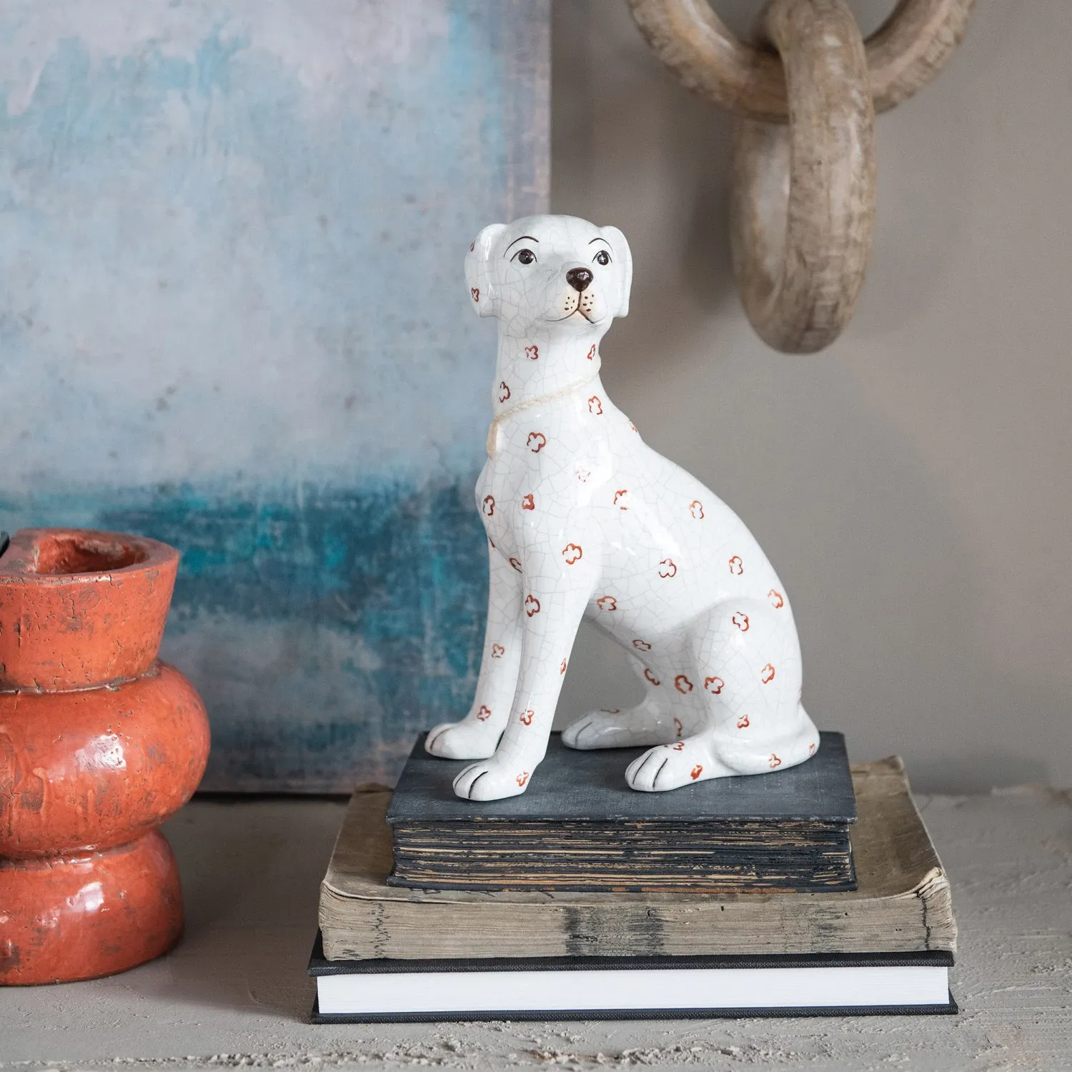 Hand-Painted Ceramic Dog, Crackle Finish Style 2