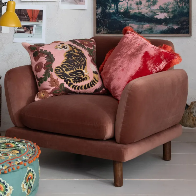 Square Fabric Blend Pillow w/ Eyelash Fringe, Berry Color