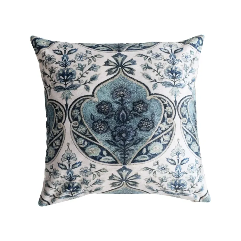 Square Cotton Blend Velvet Printed Pillow with Vintage Pattern