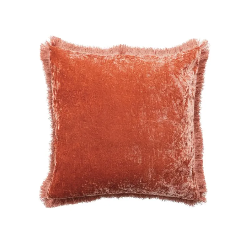 Square Fabric Blend Pillow w/ Eyelash Fringe, Clay Color