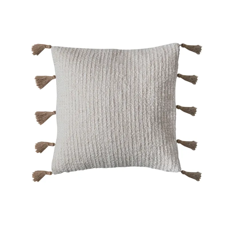 Square Cotton &amp; Linen Blend Pillow w/ Jute Tassels