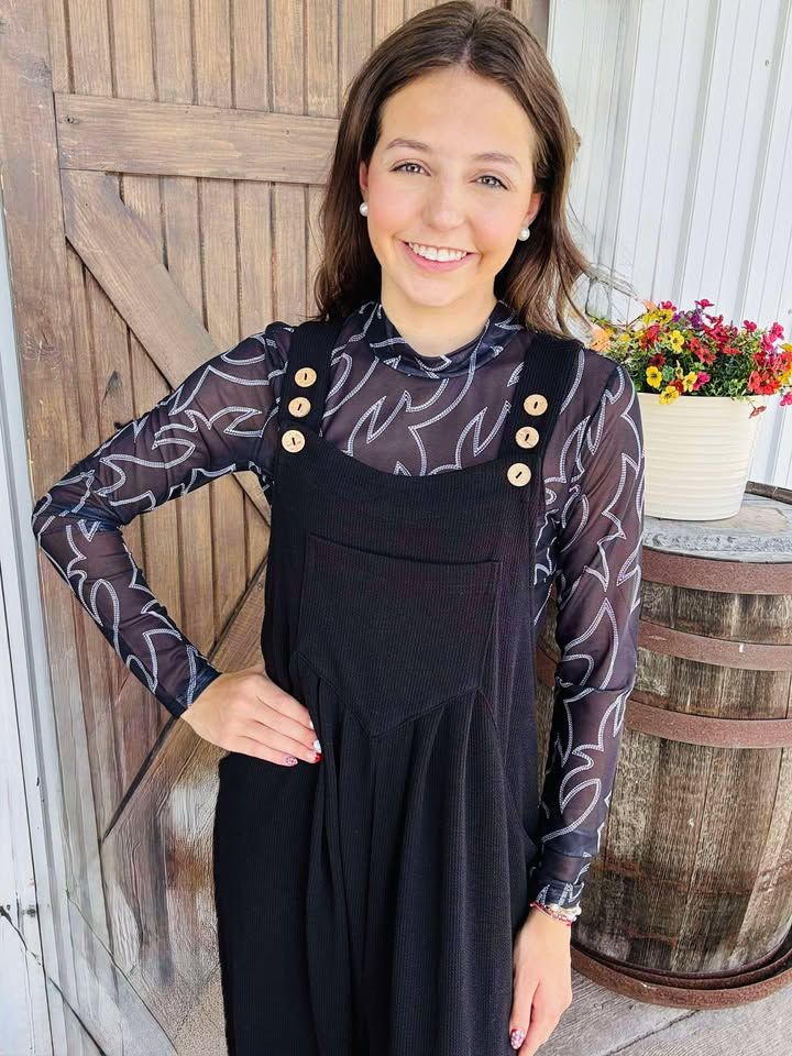 CS Boot Stitch Fitted Top-Black