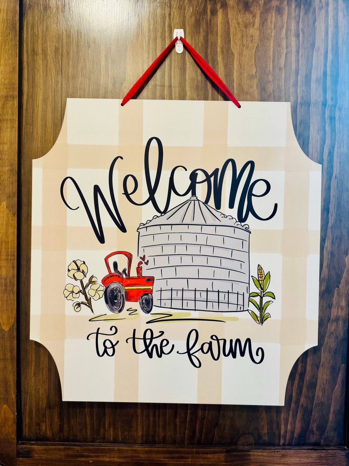 Welcome to the Farm Door Hanger-Red