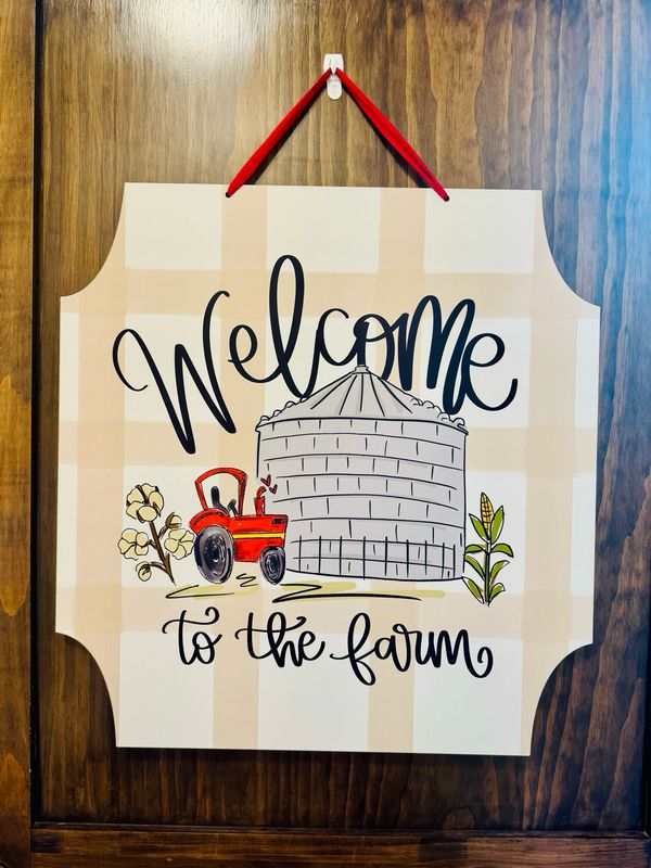 Welcome to the Farm Door Hanger-Red