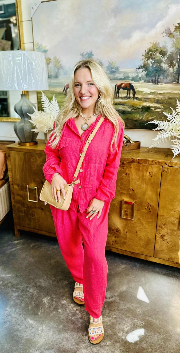 VG Linen Pants w Drawstring-Fuchsia