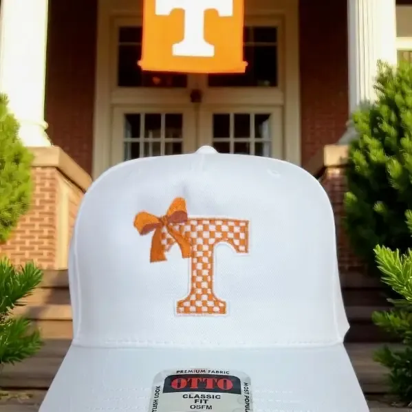 Vols T with Bow White Canvas Emb Hat