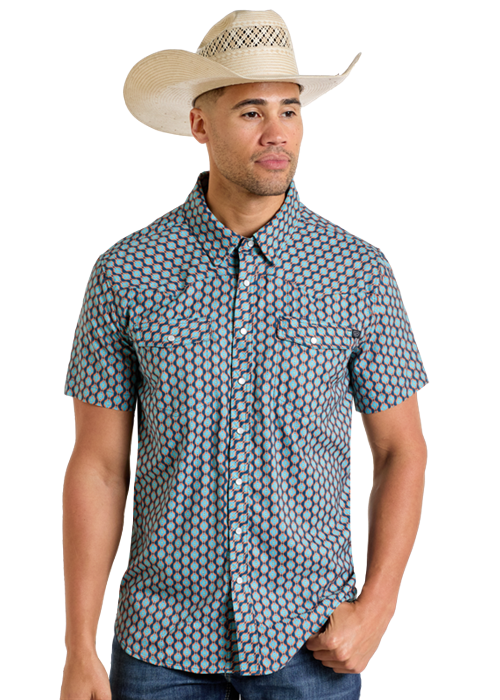 Mini Teal Aztec Western Snap