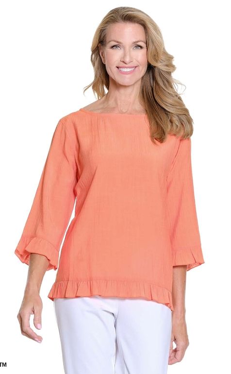 Melon Ruffle Bttn Back Top