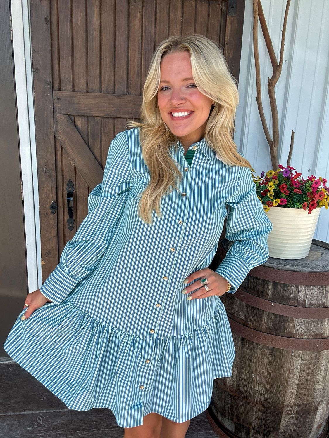 Fiona Simple Stripe Blue/Green Dress