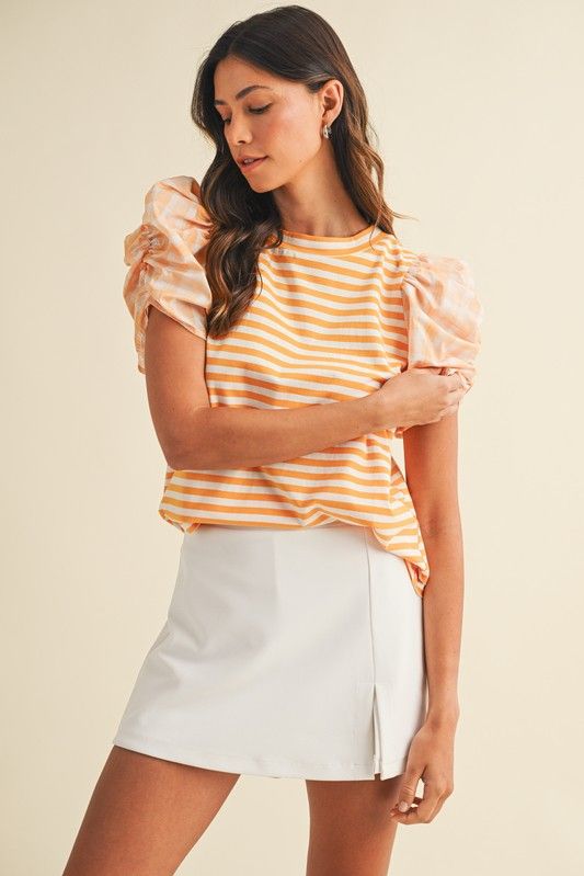 Striped Sorbet Puff Top