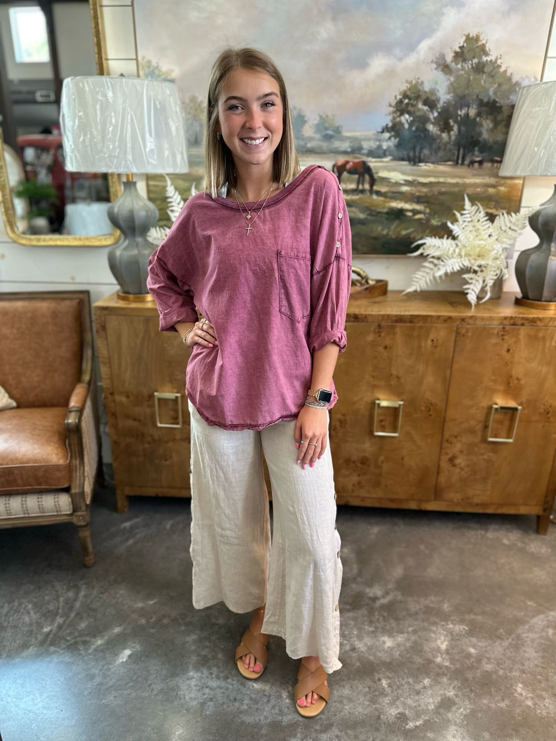 VG Wide Leg Linen Pant-Sabbia