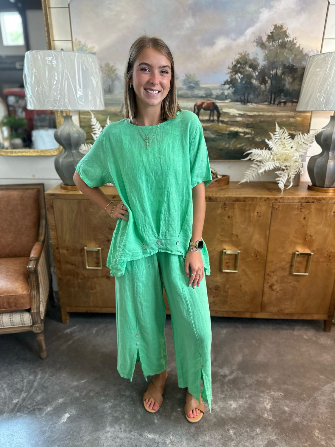 VG Linen Button Top-Laguna