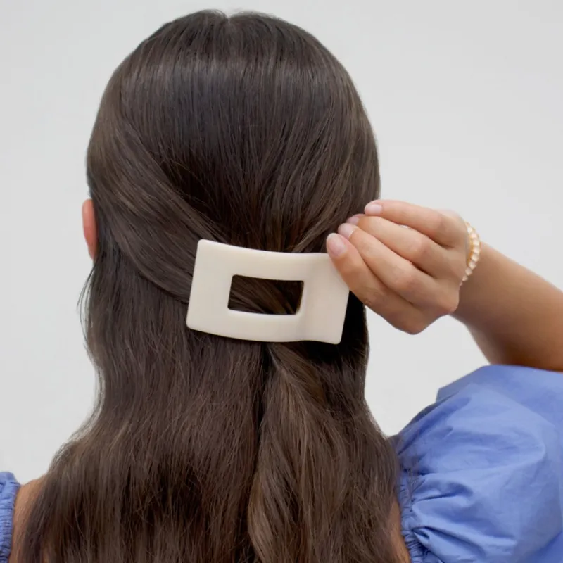 Small Flat Rect Hair Clip Almond Beige