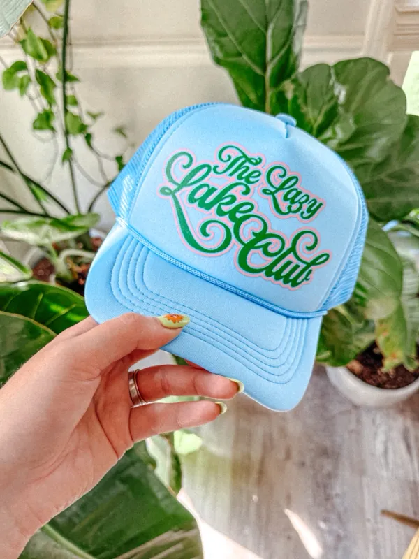 Lazy Lake Days Club Trucker Hat-Cobalt