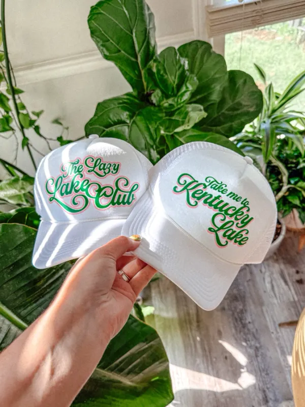 Lazy Lake Days Club Trucker Hat-White