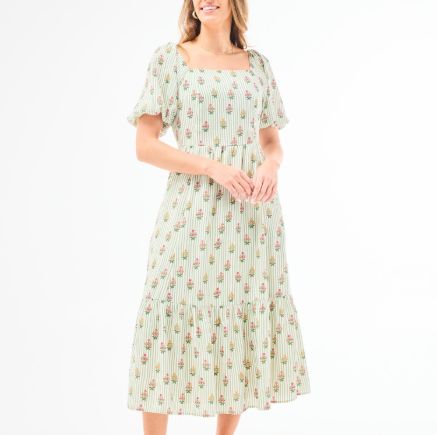 Alexi Green Cottage Stripes Dress