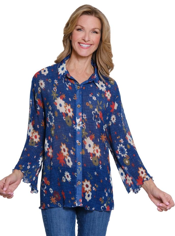 Multi Print Pleated Shirt