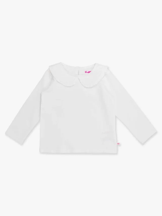 Girls White Ruffle Peter Pan Collar Top