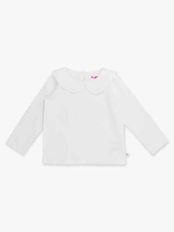 Girls White Ruffle Peter Pan Collar Top