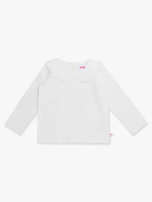 Girls White Ruffle Peter Pan Collar Top