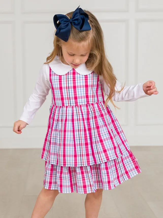 Girls Adley Plaid Bow Jumper Dress