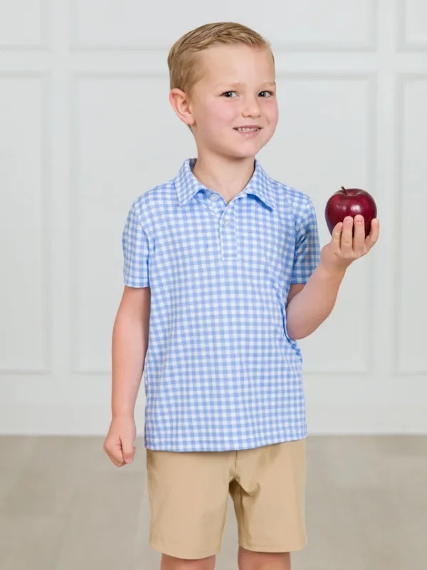 Boys Classic Periwinkle Blue Gingham Polo