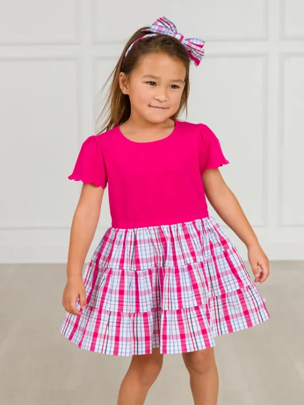 Girls Adley Plaid Tiered Dress