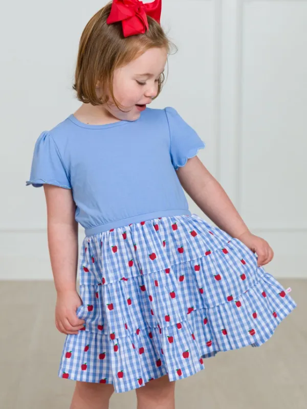 Girls Apple Orchard Gingham Tiered Dress