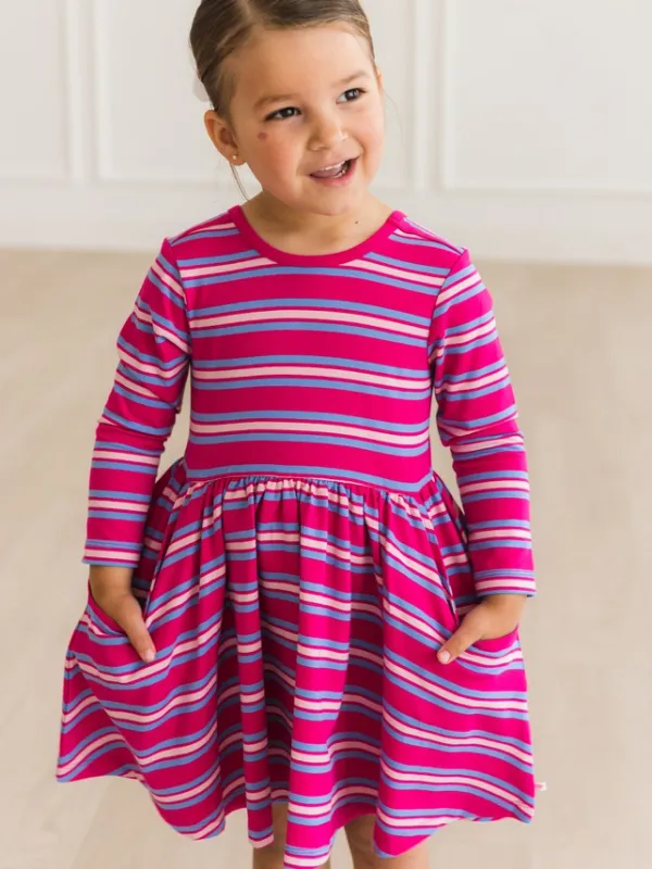 Girls Very Berry + Periwinkle Blue Stripe Twirl Dress