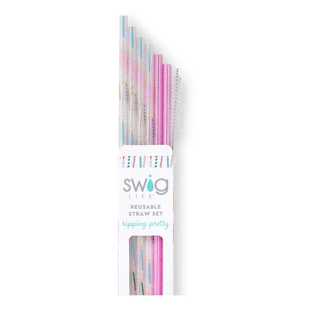 Make A Wish + Purple Glitter Reusable Straw Set