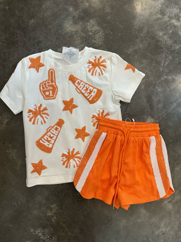 Orange/White Girls Sequin Shorts