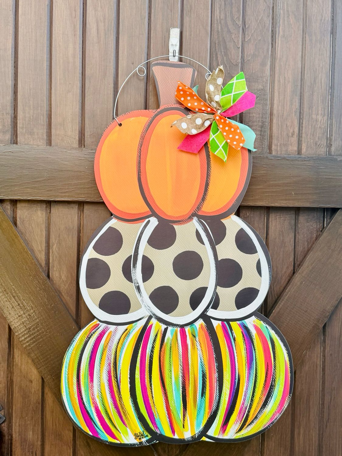 Stack Pumpkin w Polka Dots/Stripes Doorhanger
