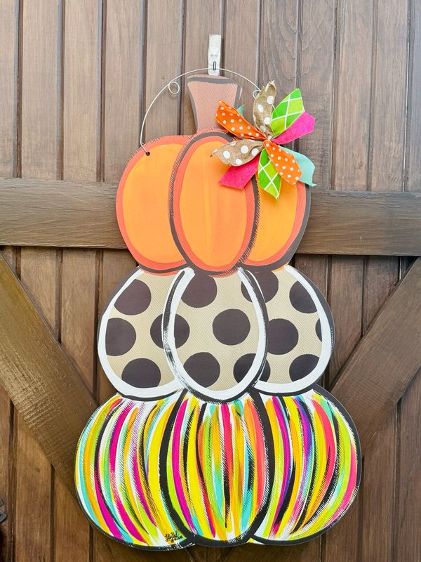Stack Pumpkin w Polka Dots/Stripes Doorhanger