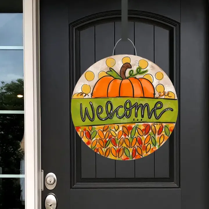 VG Welcome Autumn Pumpkin Leaves Doorhanger