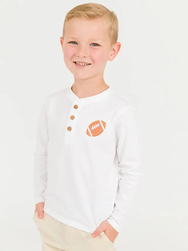 CS Football White Embroidery Henley Tee