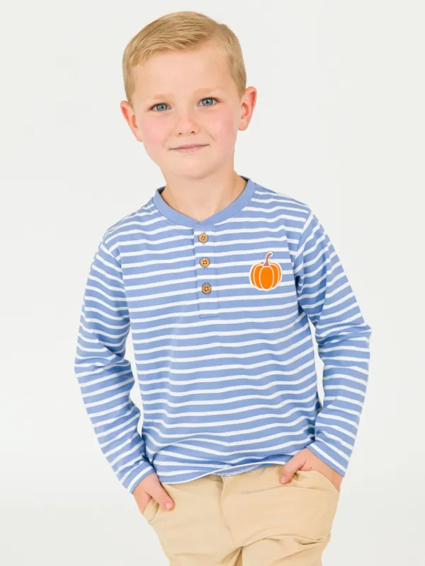 CS Pumpkin Periwinkle Blue Stripe Henley Tee