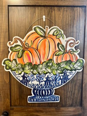 VG Blue Willow Pumpkin Harvest Doorhanger